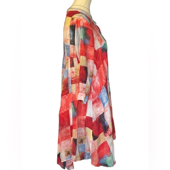 DKNY Patchwork Beach Coverup. SZ XL.  3/4‎ Sleeves. Pearl Encrusted Neckline. - Picture 5 of 14